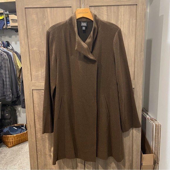 Eileen Fisher Medium Jacket Coat Cowl Neck Wool Blend Mid length Tweed - Picture 1 of 13